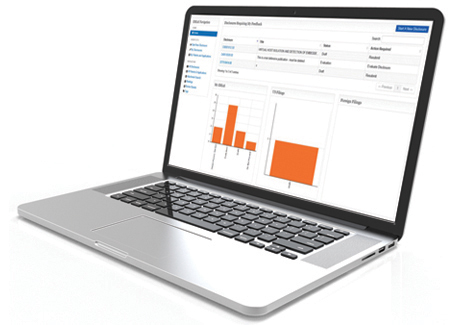 Laptop computer showing a representation of Cardinals Invention Disclosure Management System platform.