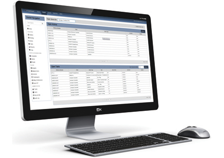 Laptop computer showing a representation of Cardinals IP Project Control platform.